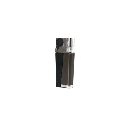 Portable foldable mini pipe with metal cap lighter showing 8cm folded size and wind-resistant function
