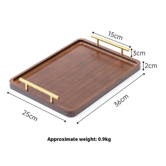 Square bamboo barbecue tray with brown handle in solid colour pastoral design