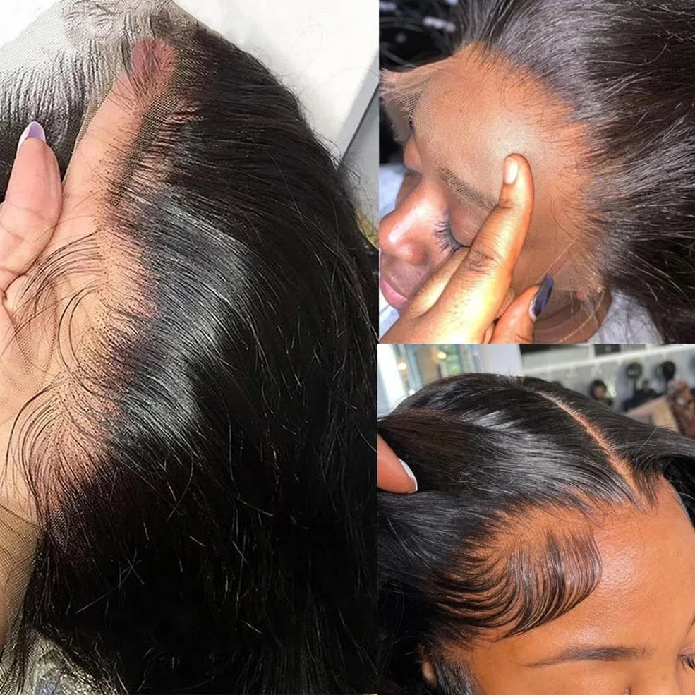 13x4 transparent lace front human hair wig with Brazilian straight texture showing natural hairline