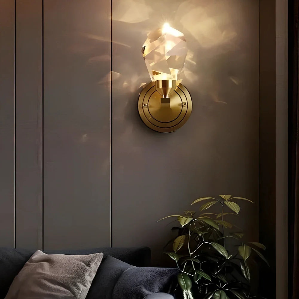 Copper modern crystal wall lamp with rotating light feature, 11.5cm length, for 15-30m² rooms