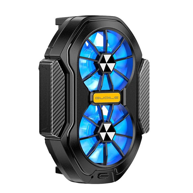FS01 twin fan air-cooled phone radiator with ABS body, Type-C cable, and red/green charging light