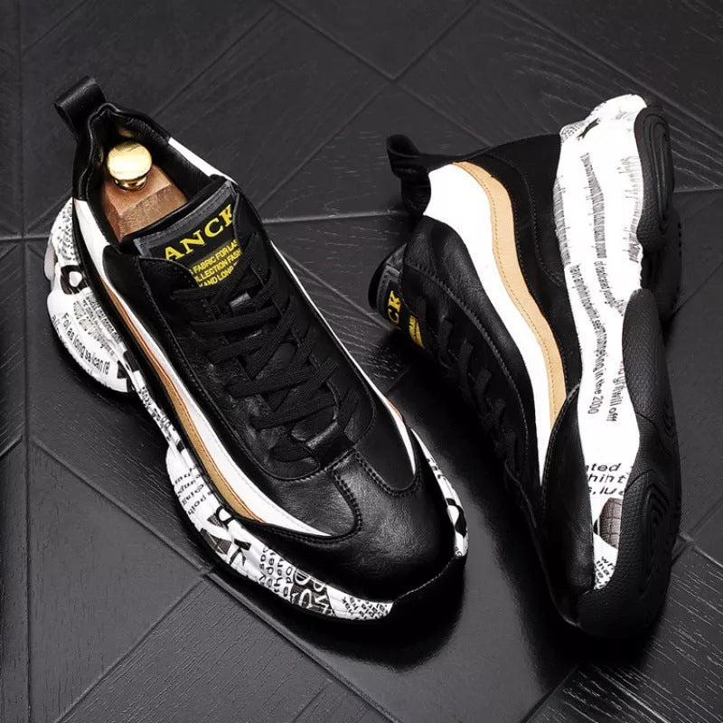 Men's high-top sneakers in black and white with color matching feature