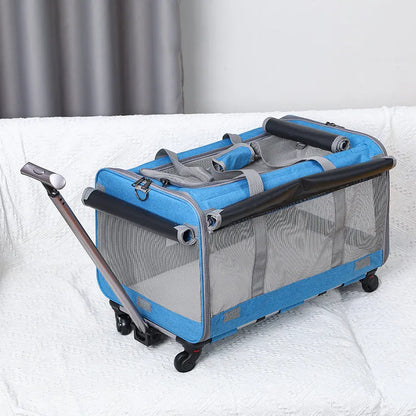 Foldable Oxford fabric pet trolley bag, 17.50kg load rating, shown in solid beige, blue, dark grey, grey and pink