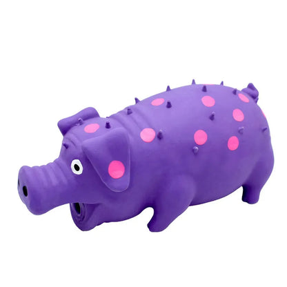 Blue latex pig-shaped dog chew toy with textured surface measuring 20x10cm