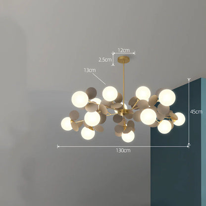 Nordic minimalist chandelier with multiple light heads in metal and glass construction