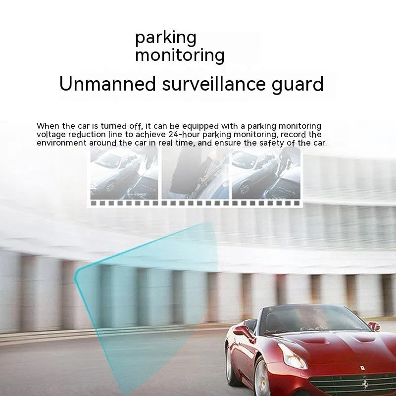 Black car dash camera with 5-inch screen on a windscreen mounting bracket.