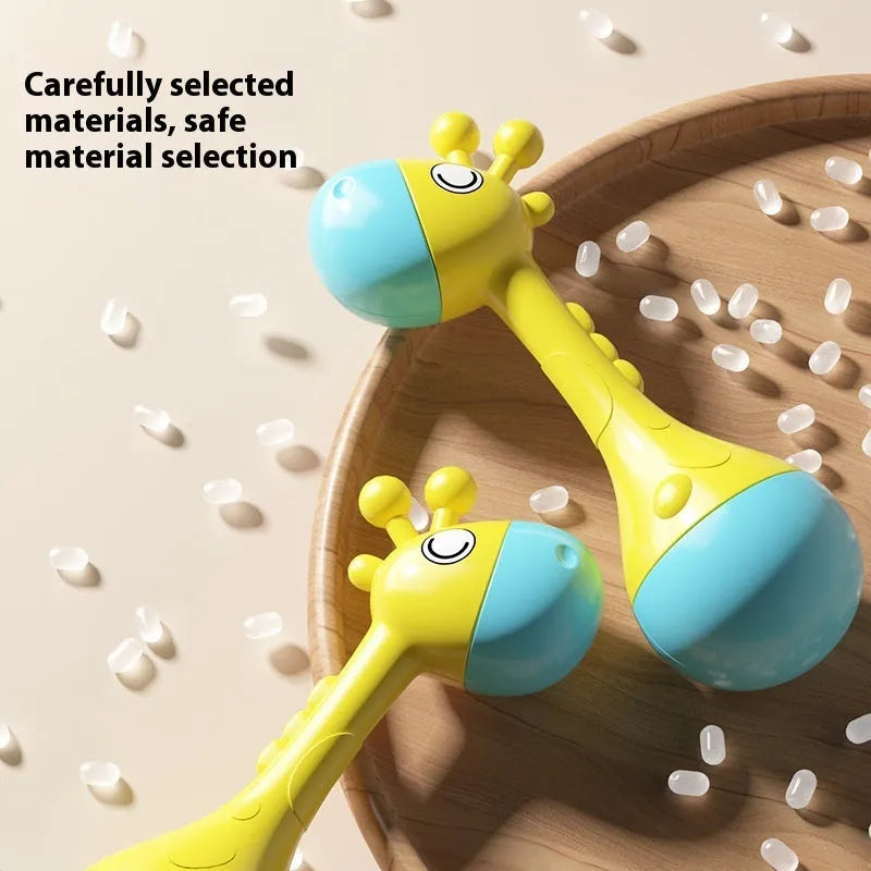 Giraffe sand hammer baby music toy in plastic for infants 0-3 years with bag