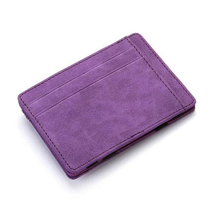 PU leather magic wallet flip card holder with zipper coin purse in solid colour
