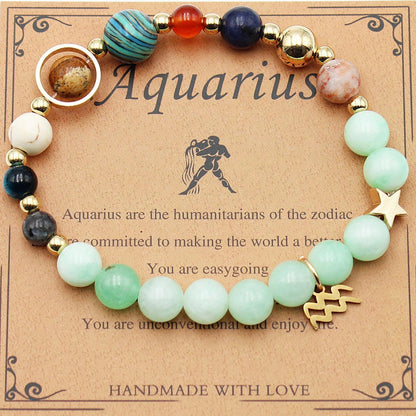 12 Constellation Morgan Stone Beaded Bracelet featuring detailed zodiac signs on 19mm beads