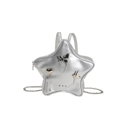 Soft PU women's messenger mini backpack in black, white or silver with dual shoulder carrying options
