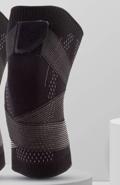 Nylon sports knee pads with adjustable strap in pink, blue, black, and dark green colors