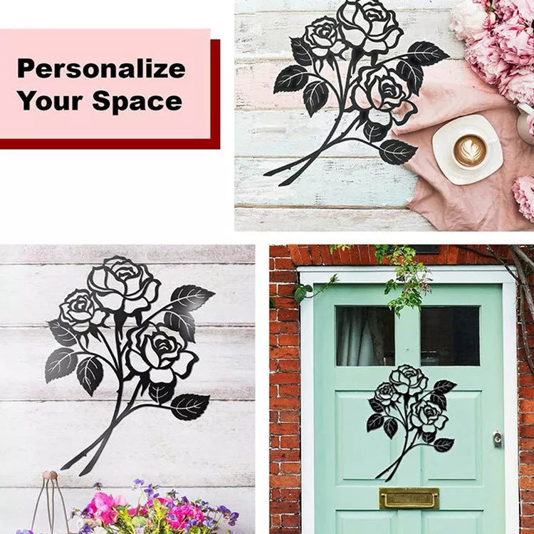 Black iron rose art wall decoration with intricate design