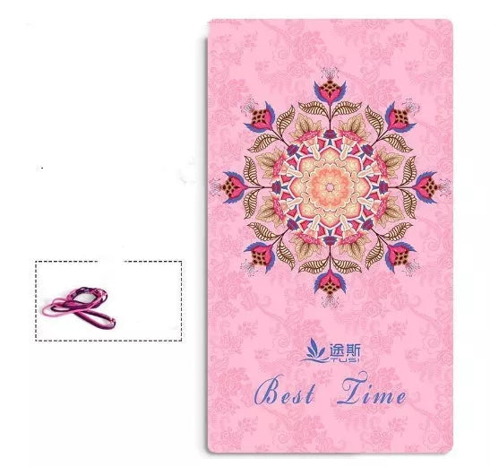 Beginner yoga mat with geometric pattern, non-slip TPE and suede surface, 6mm thickness