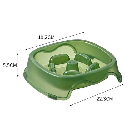 Blue anti-choking slow feeder plastic dog bowl for puppies and dogs
