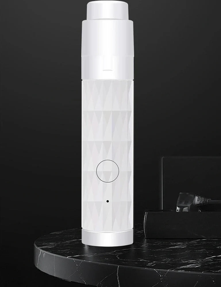 Blue electric pet nail polisher with LED light showing ergonomic grip and grinding head