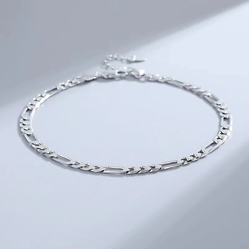 S925 Sterling Silver Hip Hop Anklet Bracelet with diamond accents