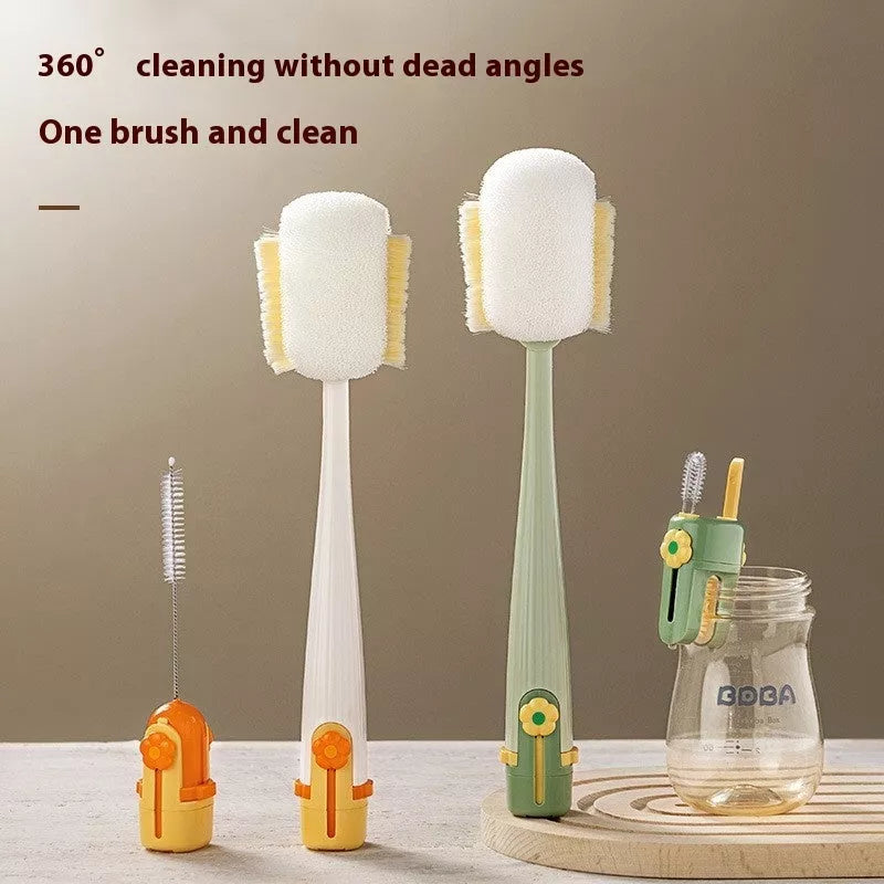 5-in-1 cup cleaning tool with long handle and sponge brush in cream white and dark green