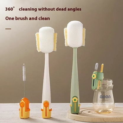 5-in-1 cup cleaning tool with long handle and sponge brush in cream white and dark green