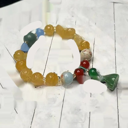 White Bodhi root bracelet with carved pumpkin lotus beads including Apple Orchard and Duobao styles