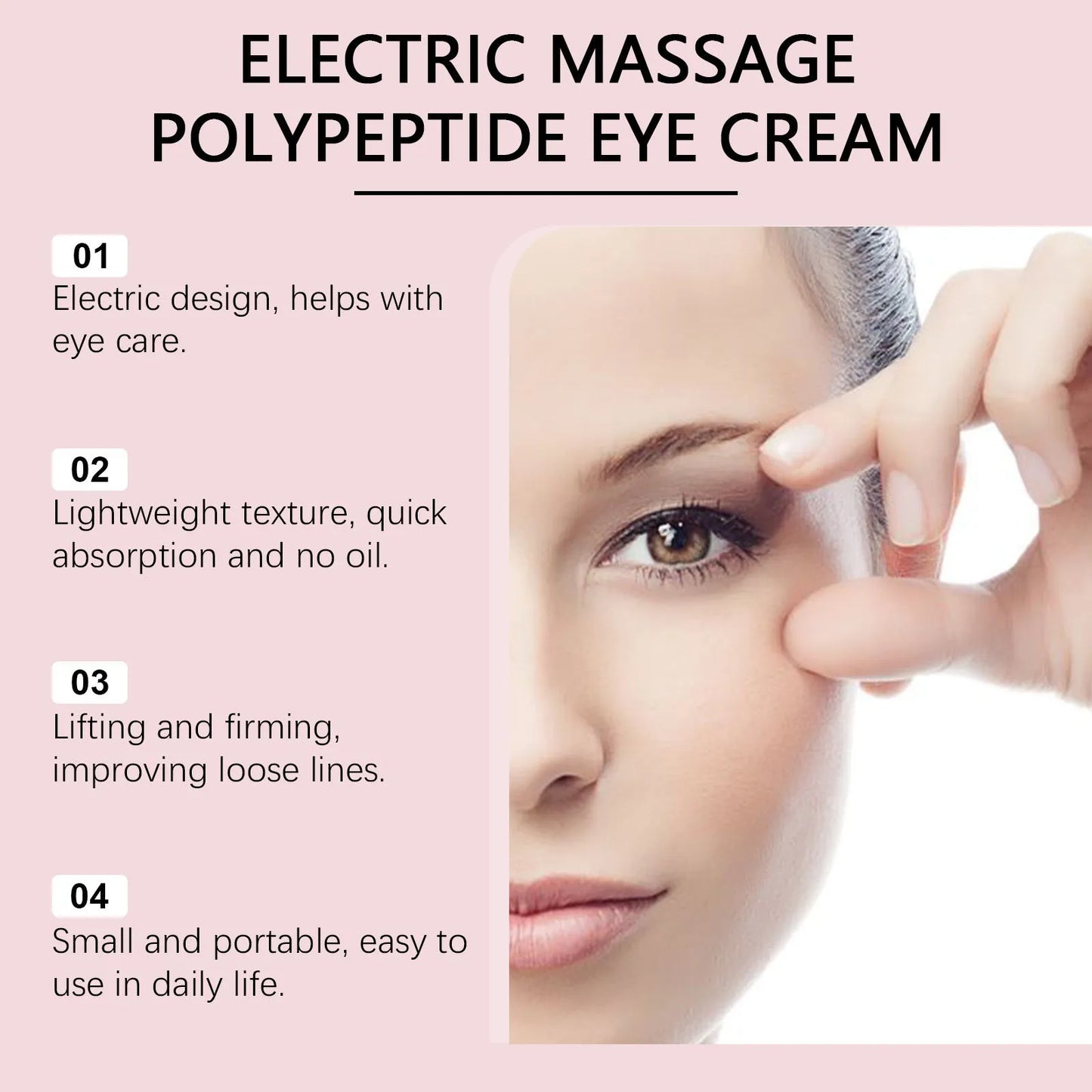Jar of electric firming eye cream with massage device, 50g, 7.7x11cm.