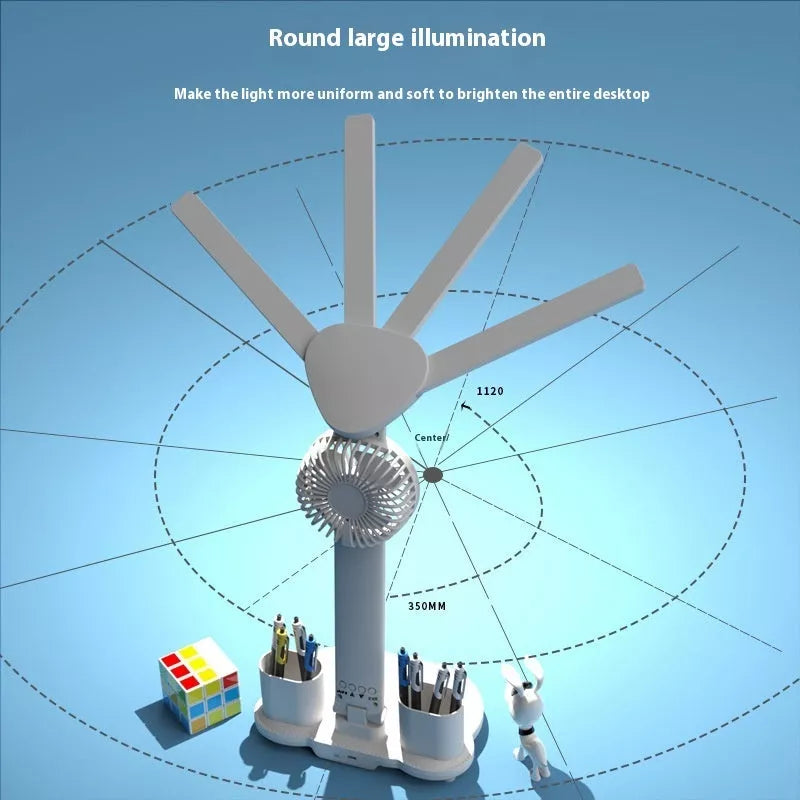 3-in-1 Multifunction LED Desk Lamp with fan, calendar clock, and adjustable lighting