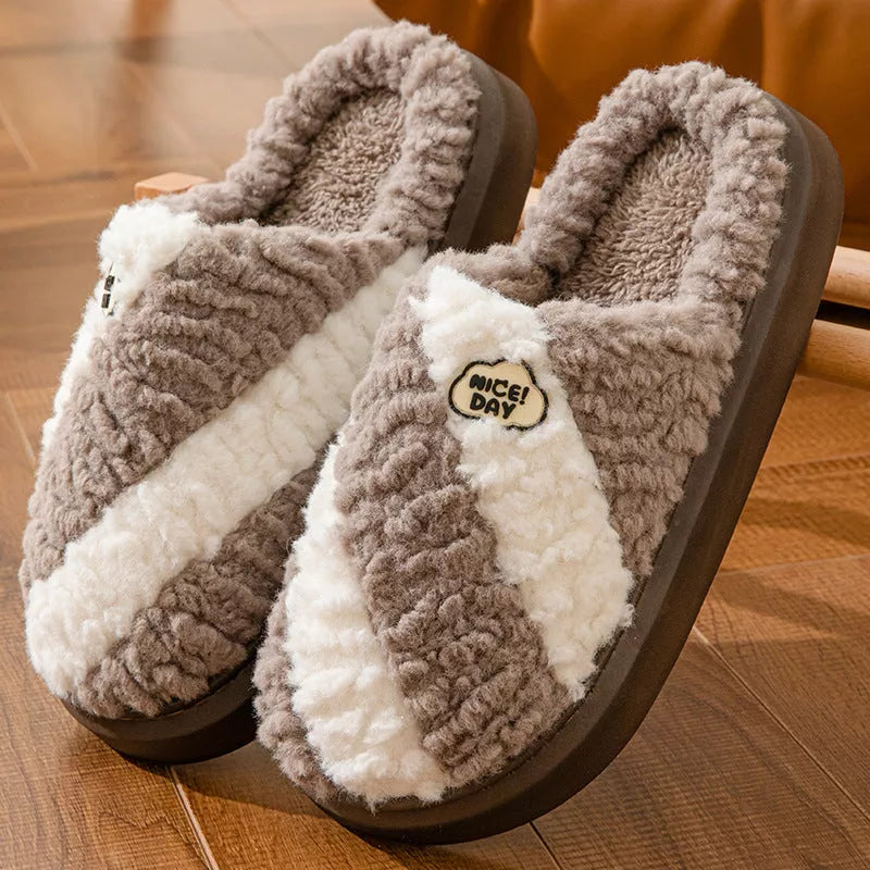 Non-slip couple house slippers with EVA sole for winter warmth in multiple colors