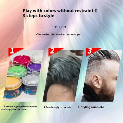 120g hair styling clay pot in one of nine colours: White, Orange, Red, Yellow, Blue, Green, Purple, Rose Red, or Granny Grey
