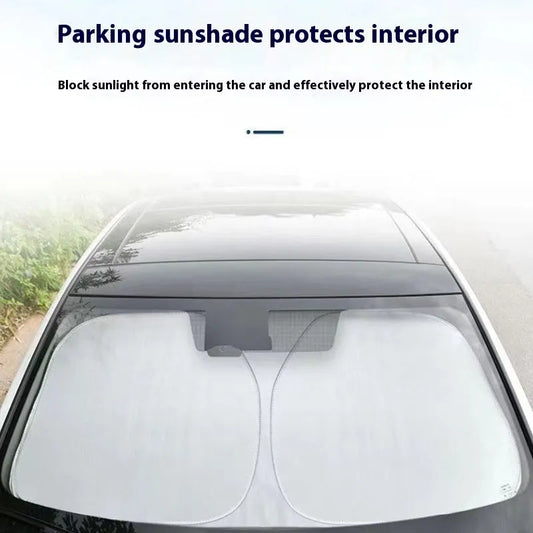 Titanium silver car sunshade made of aluminium foil, sizes 140cm x 70cm or 150cm x 80cm