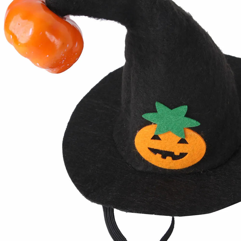 Halloween pumpkin design cloth hat for cats with embossed decorative details