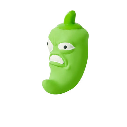 Bitter Gourd and Chili shaped dog toys with bite-resistant surfaces for teeth grinding.