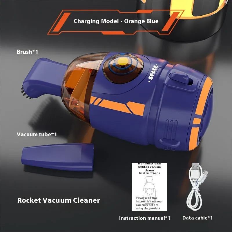 USB-powered handheld desktop vacuum cleaner in blue colour cleaning computer keyboard