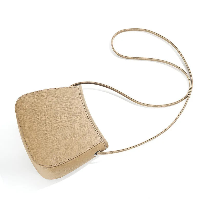Genuine Leather Cowhide Messenger Bag for Women, Soft-Surface Square Vertical Model with Sandwich Pocket and Sewn Thread Detail, Urban Simplicity Style in Khaki, Beige, Caramel or Black