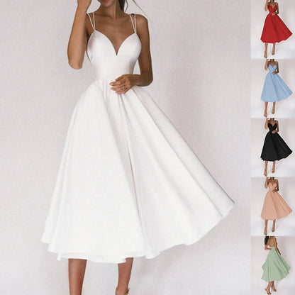 Women's V-neck suspender A-line summer dress in various colors