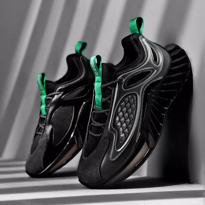 Large size blade men's running shoes with hollow out design in white, black, and blue orange