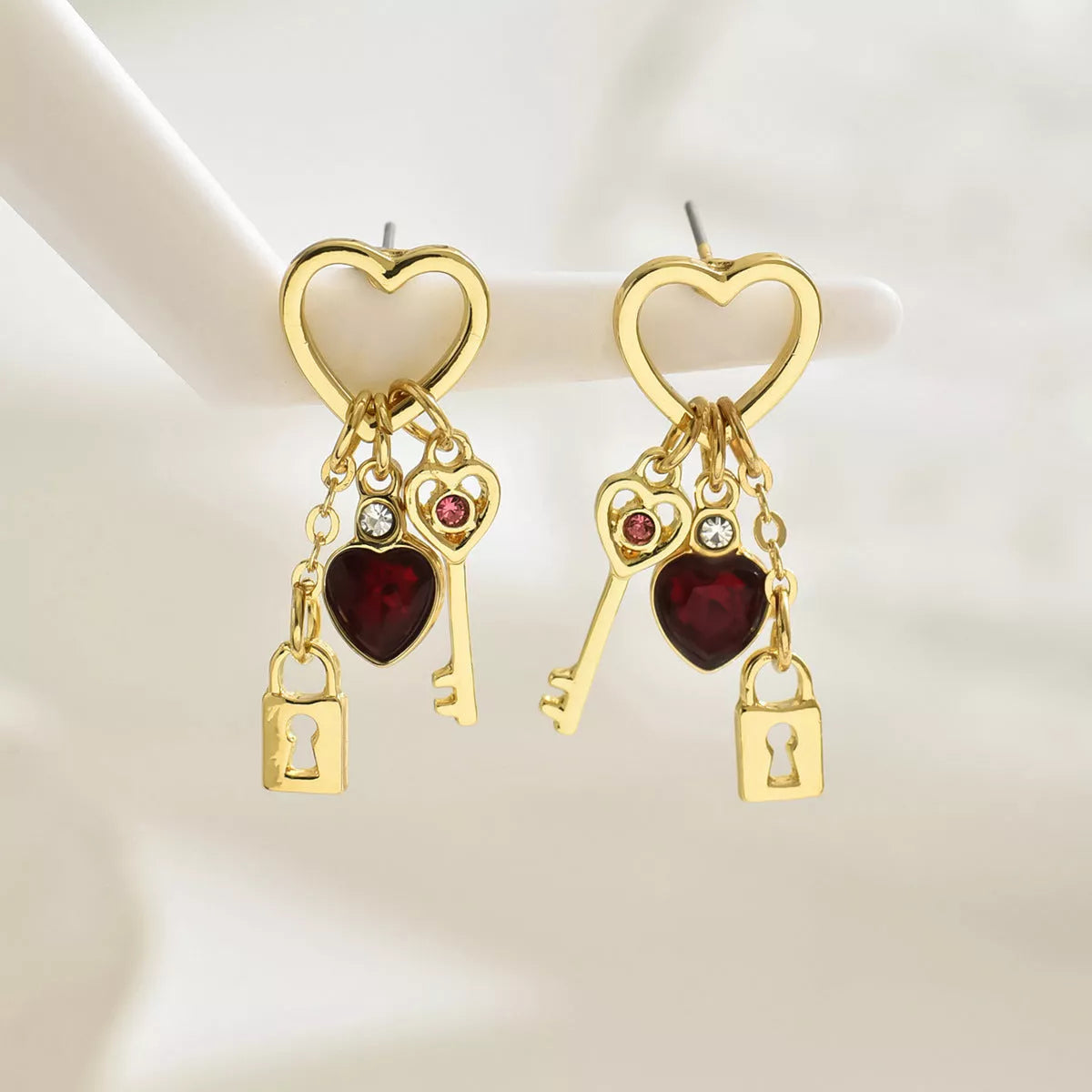 Valentine's Day Luxury Love Earrings with rhinestone lock design and diamond treatment