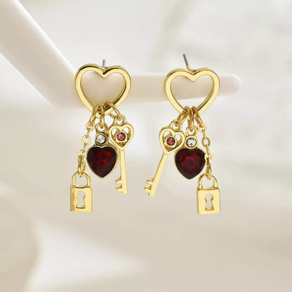 Valentine's Day Luxury Love Earrings with rhinestone lock design and diamond treatment