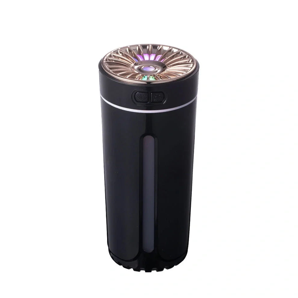 Phantom Cup Air Humidifier in black colour with USB cable, showing compact 69x69x152mm dimensions