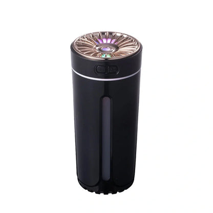 Phantom Cup Air Humidifier in black colour with USB cable, showing compact 69x69x152mm dimensions