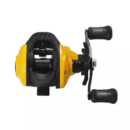 Small Yellow Water Drop Wheel Fishing Reel with shallow line cup option
