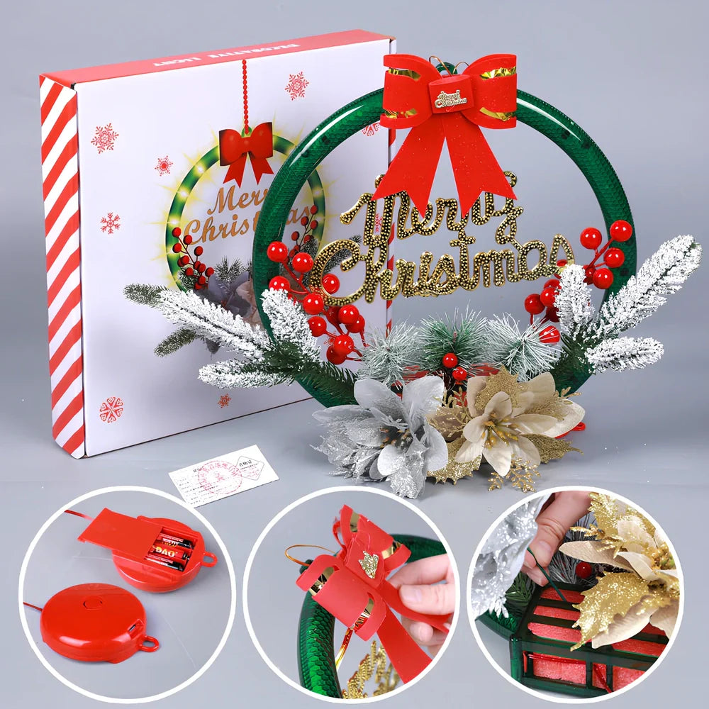 30cm flower-shaped Christmas garland with 60 LED lights and battery box