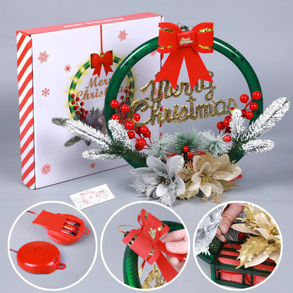 30cm flower-shaped Christmas garland with 60 LED lights and battery box