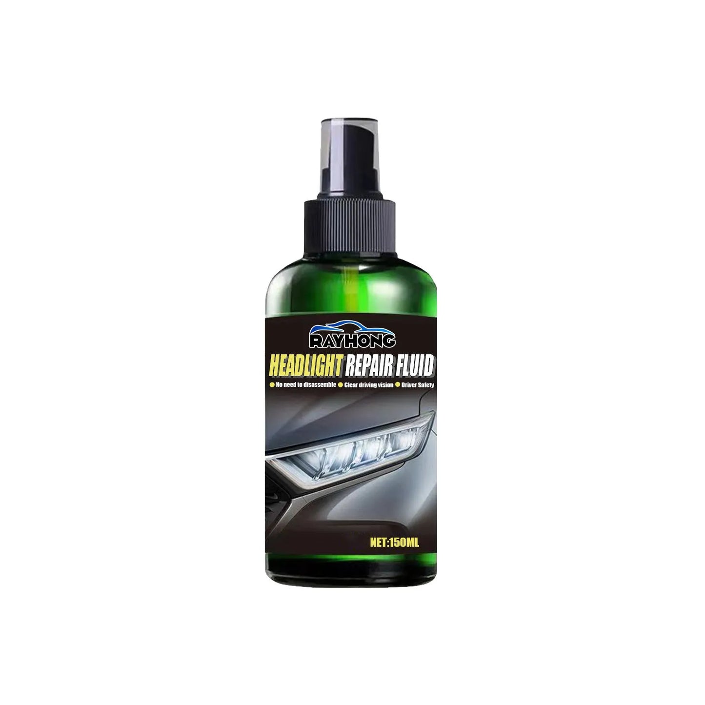 150ml bottle of car headlight repair liquid for removing yellowing and restoring clarity.