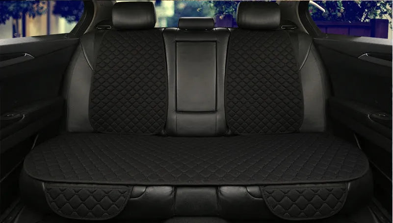 Flax linen car seat cover protector in beige, black, red and brown, with cushion and five-seat style options.