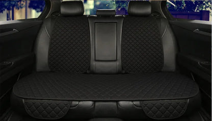 Flax linen car seat cover protector in beige, black, red and brown, with cushion and five-seat style options.