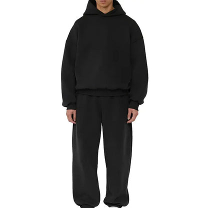 Men's solid colour fleece-lined hoodie with wool lining in pullover style