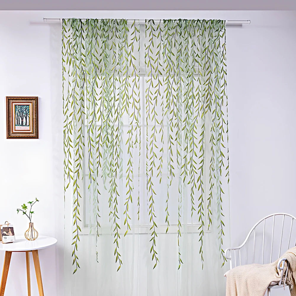 Inverted willow wicker pattern curtain with rod pocket top, polyester fibre construction in green colour option