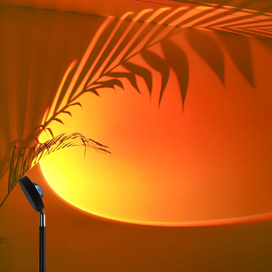 LED sunset atmosphere light with aluminium alloy body and glass shade in sunset red colour