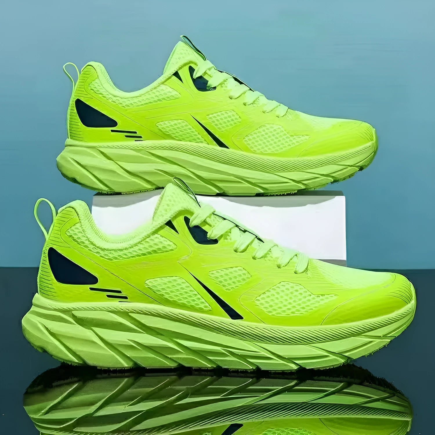 Men's and women's casual running shoes with mesh upper in red, beige, green, grey, or black.