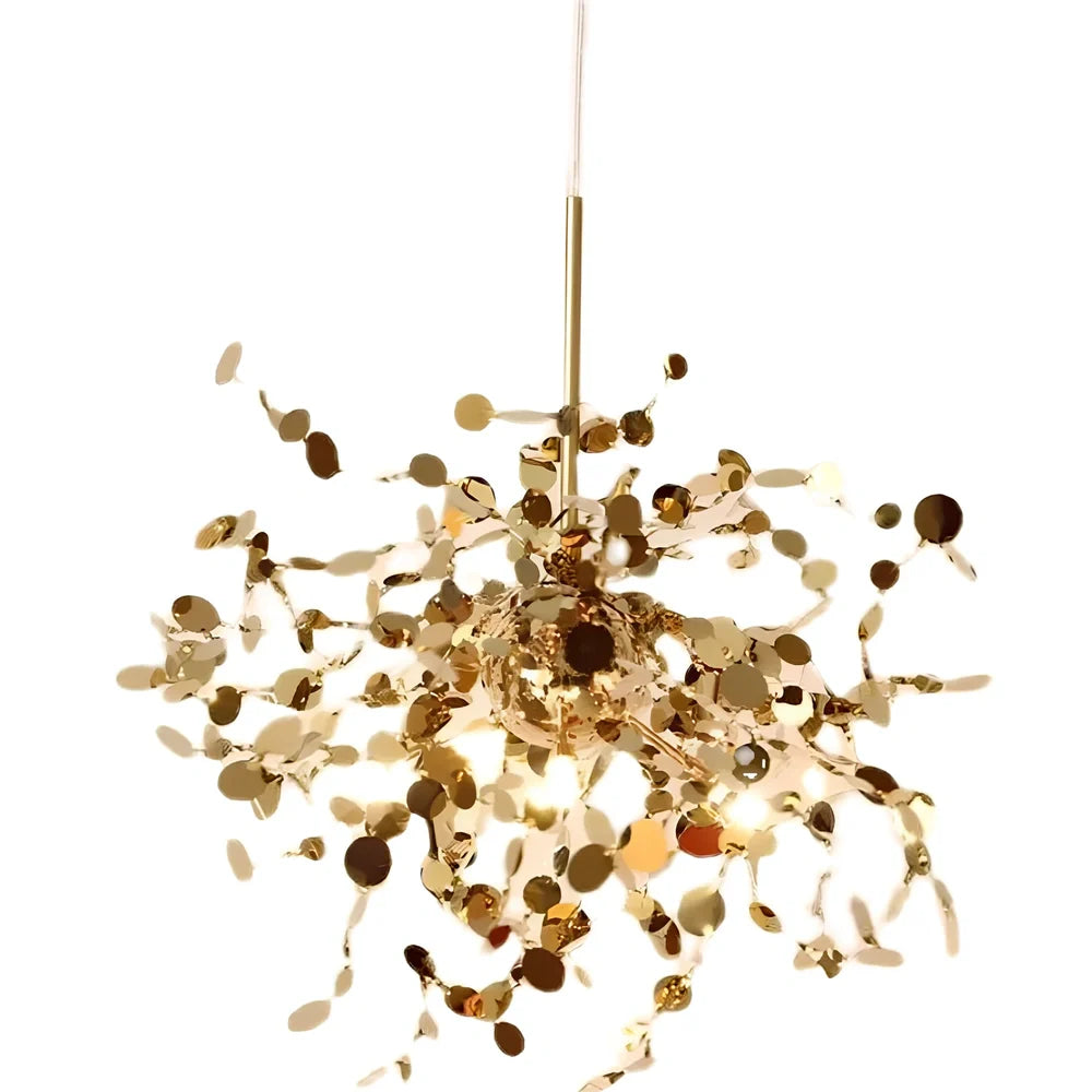 Nordic minimalist stainless steel chandelier with adjustable height and LED lighting in gold finish
