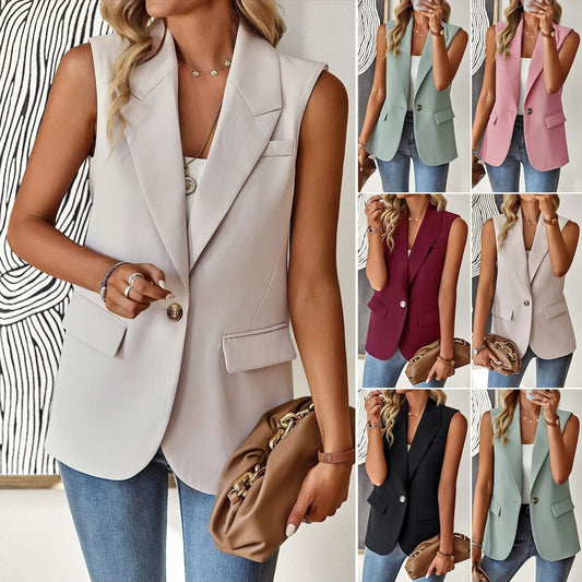Women's loose fit sleeveless suit vest in various colors